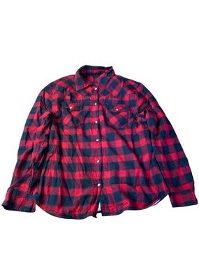 Jachs Girlfriend Buffalo Plaid Sherpa Lined Shacket Red Black L